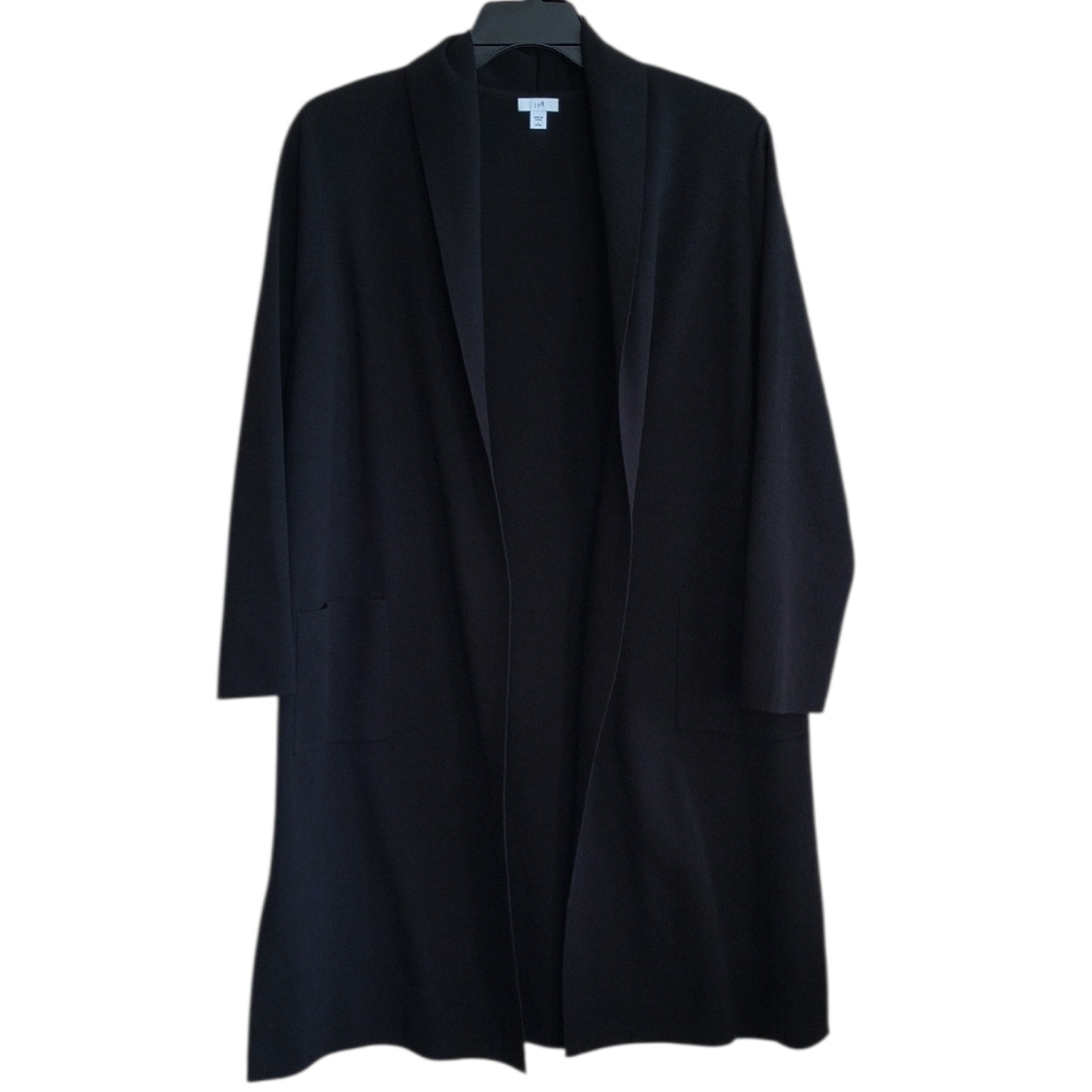 J. Jill Black Wool Blend Open-Front Long Cardigan/Duster Size L Petite